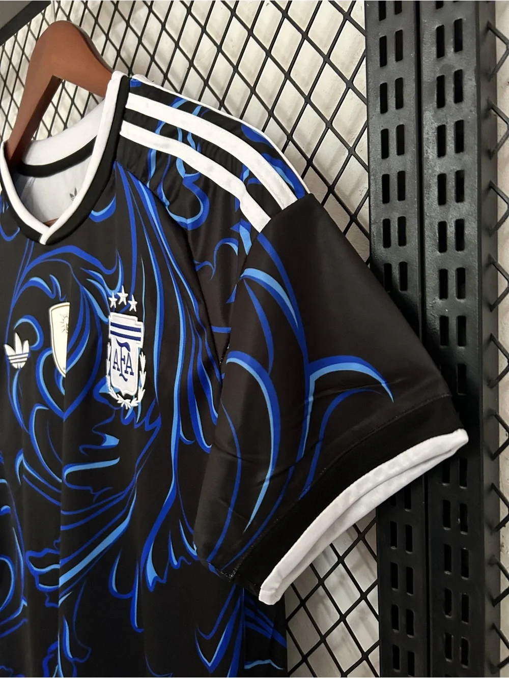 adidas Black Shirt with Blue Swirl Argentina Crest